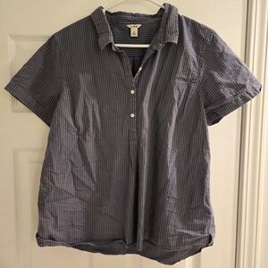 L.L.Bean navy & grey striped seersucker camp shirt size  L